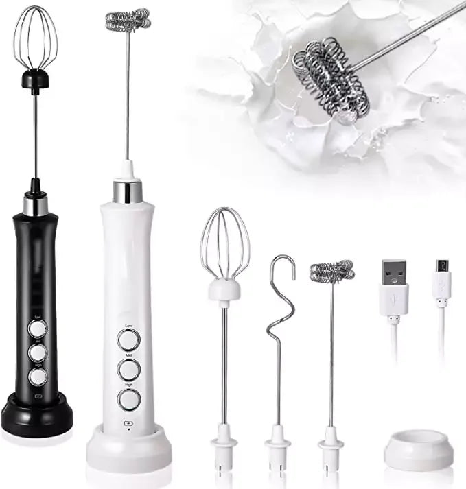 3 Level Whisking Speed Stainless Steel Milk Frother Multifunctional Hand-held Whisk USB Rechargeable Electric Foam Maker
