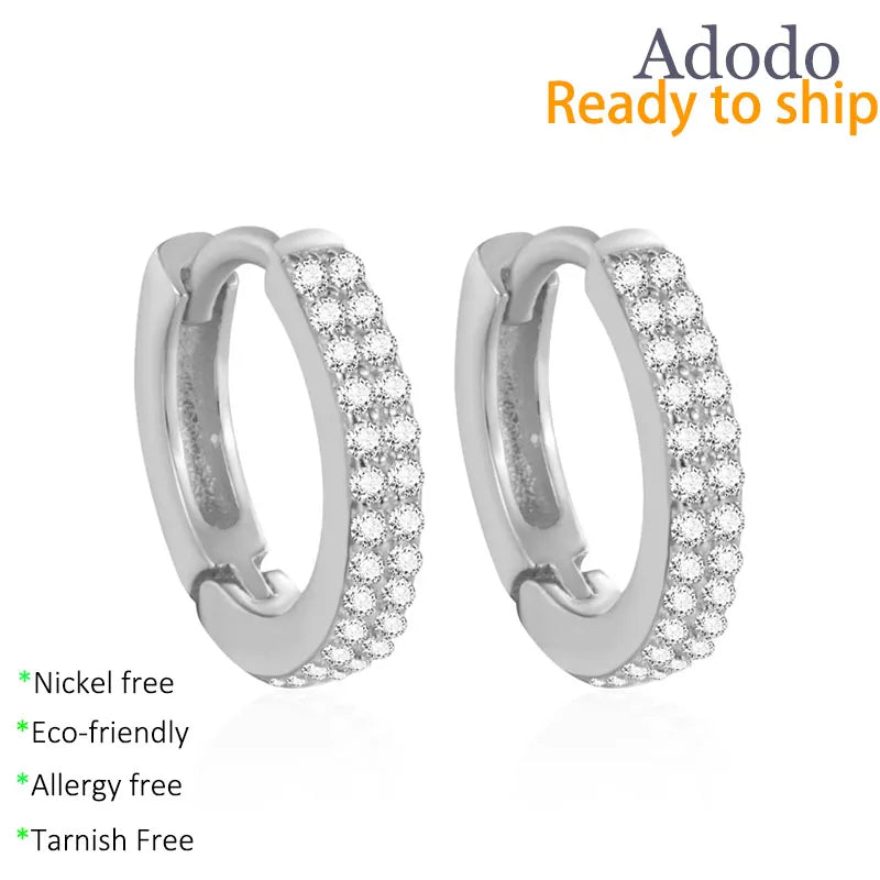 Designer Inspired Double Row Diamond Wholesale Fine Gold Plated S925 Pure Silver Huggie Hoop Earrings for Women