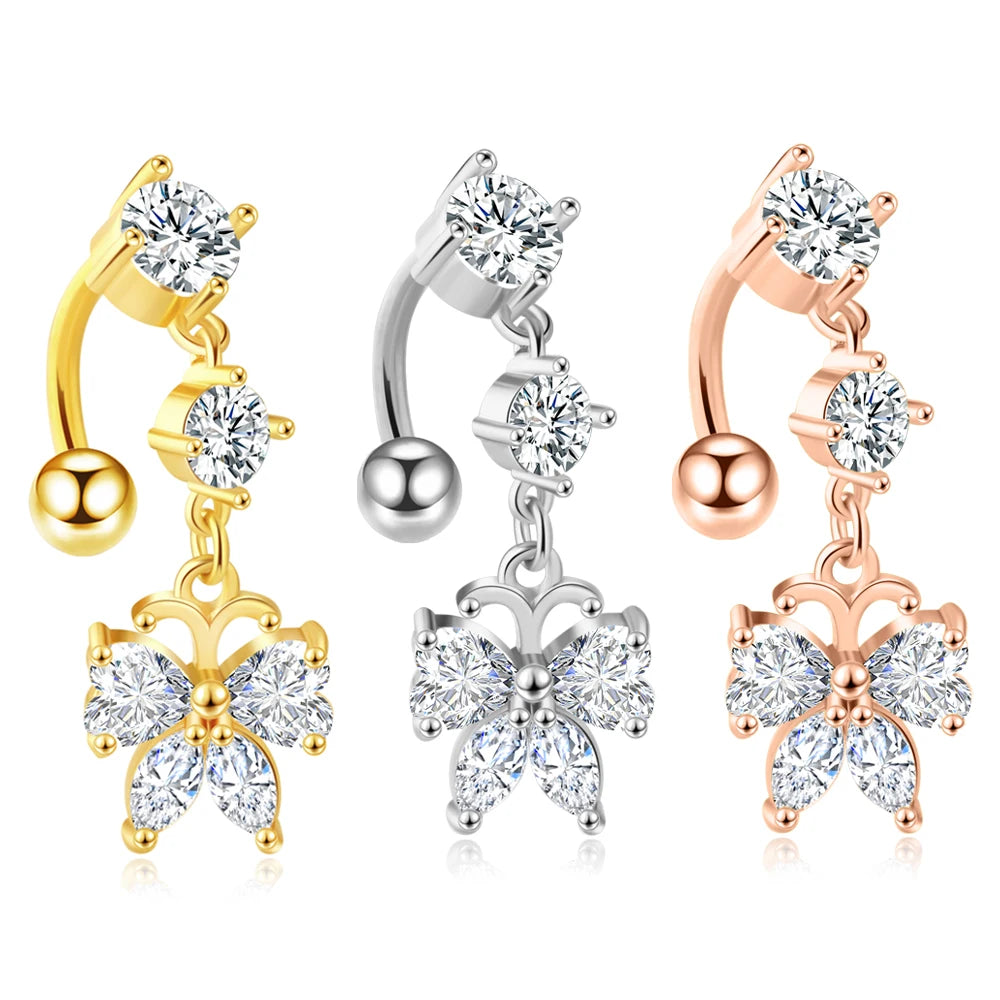 Wholesale Stainless Steel Romantic Mix 14ps/lot Navel Ring Body Piercing Dangle Belly Button Bar Belly Ring Woman Piercing Kit