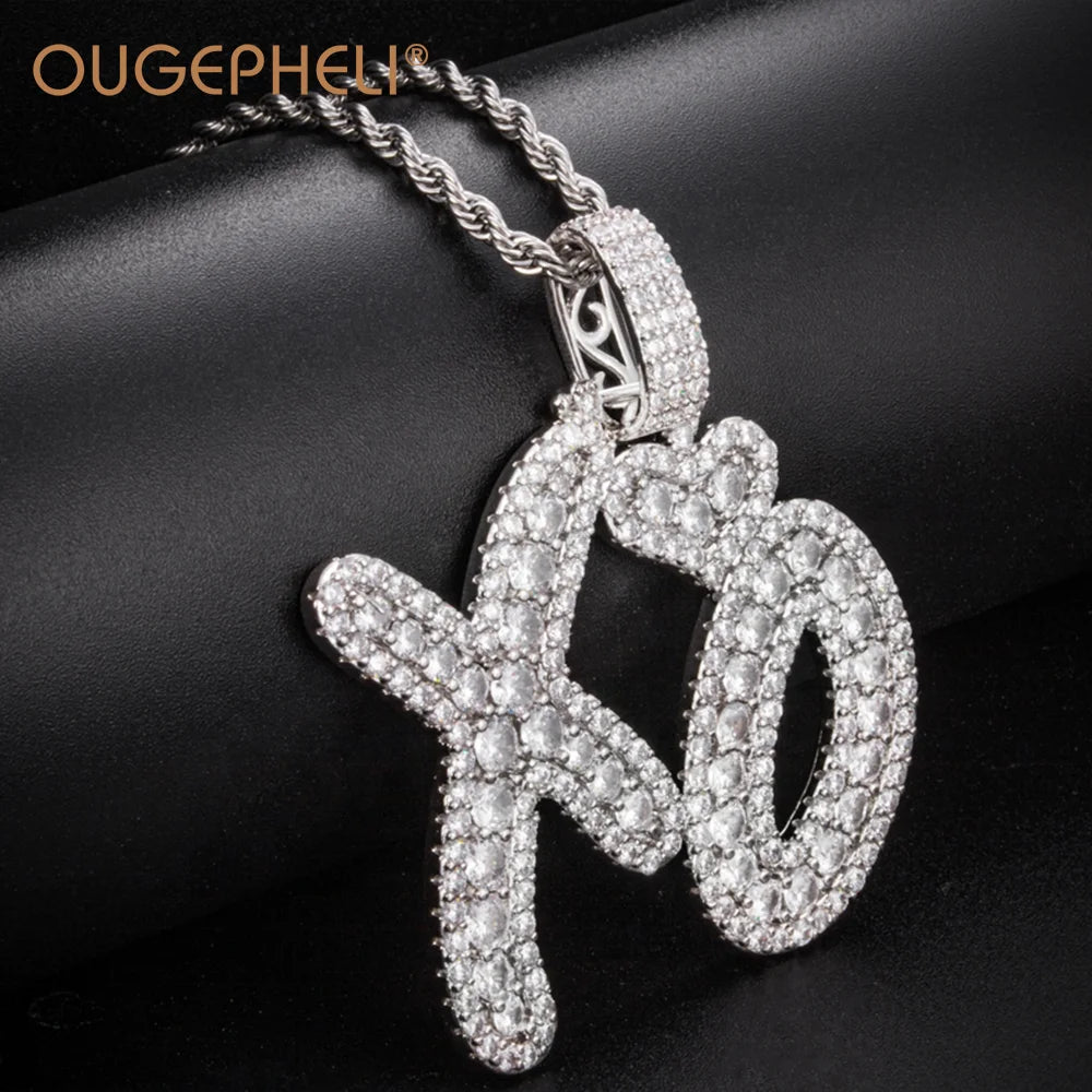 OUGEPHELI 3A CZ Brass Pendant Necklace Hip Hop Necklace for Men and Women