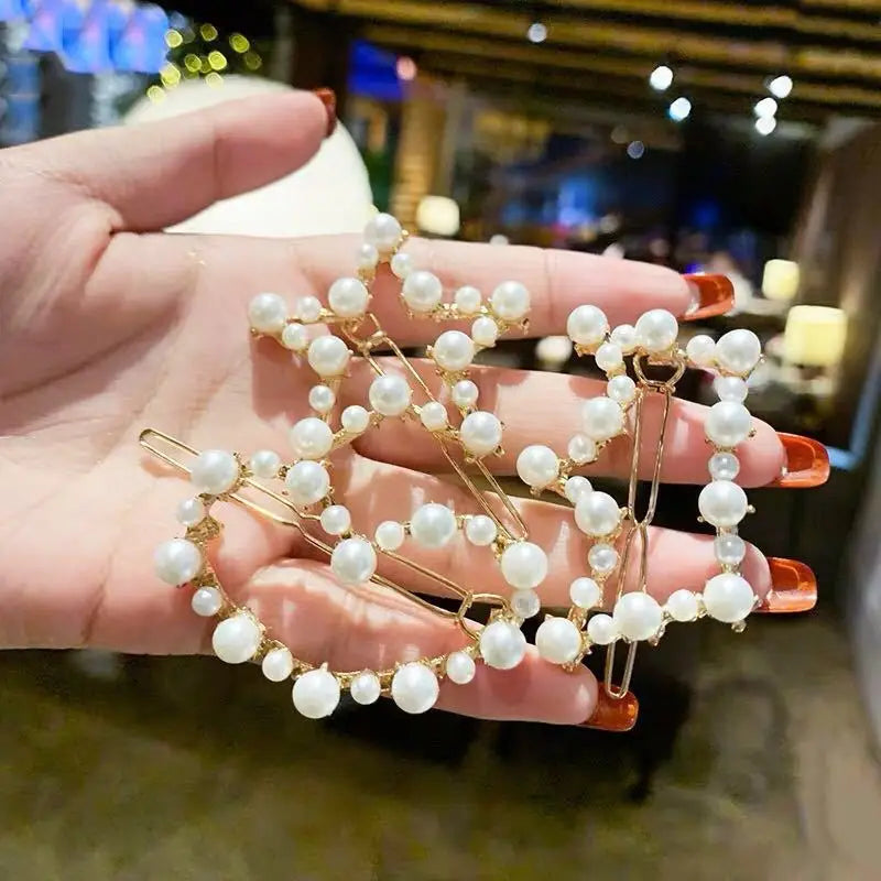 Hot Selling Elegant Alloy Hairpins Pearls Barrettes for Women and Girls Side Clip Hair Grips