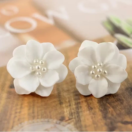 Teardrop Earrings - White Flower with Pearl Accents Perfect for Weddings Parties Ideal Gift for Women Party Earrings N205261 MegaBDM