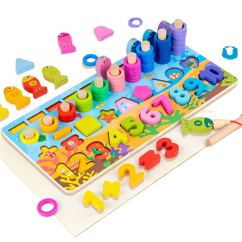 Hot Selling Kid Favorite Gift Shape Matching Magnetic Game Wooden Fishing Toy