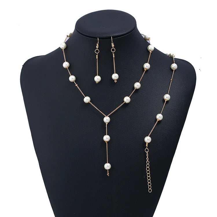 G434 Simple Earring Necklace Bracelet Set Pearl Jewelry Sets