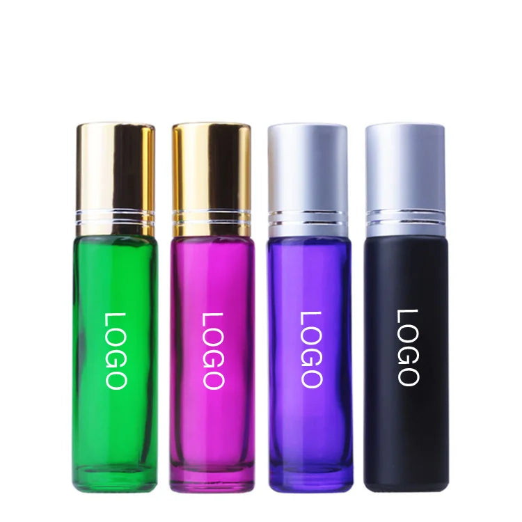 10ml Cosmetic Packaging Pink Blue Green Roll on Bottle Aluminum Lid Essential Oil Glass Roller Perfume Bottle