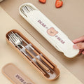 Custom Stainless Steel 304 Portable Outdoor Camping Tableware Children Kids Travel Chopsticks Fork Spoon Cutlery Set Storage Box