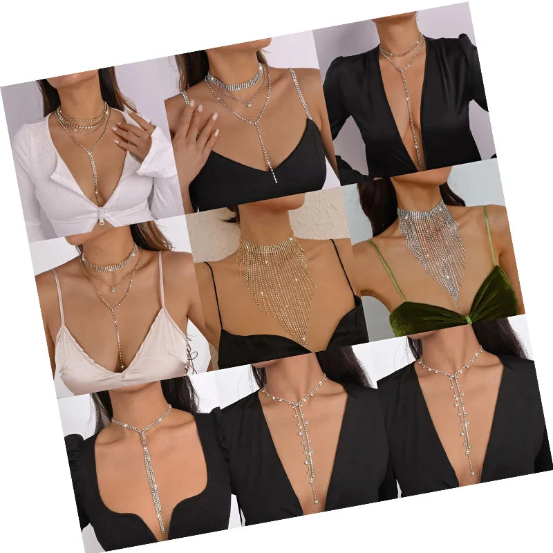 DAIHE European and American Personalised Exaggeration Fashion Jewelry Multilayer Rhinestone Necklaces for Women