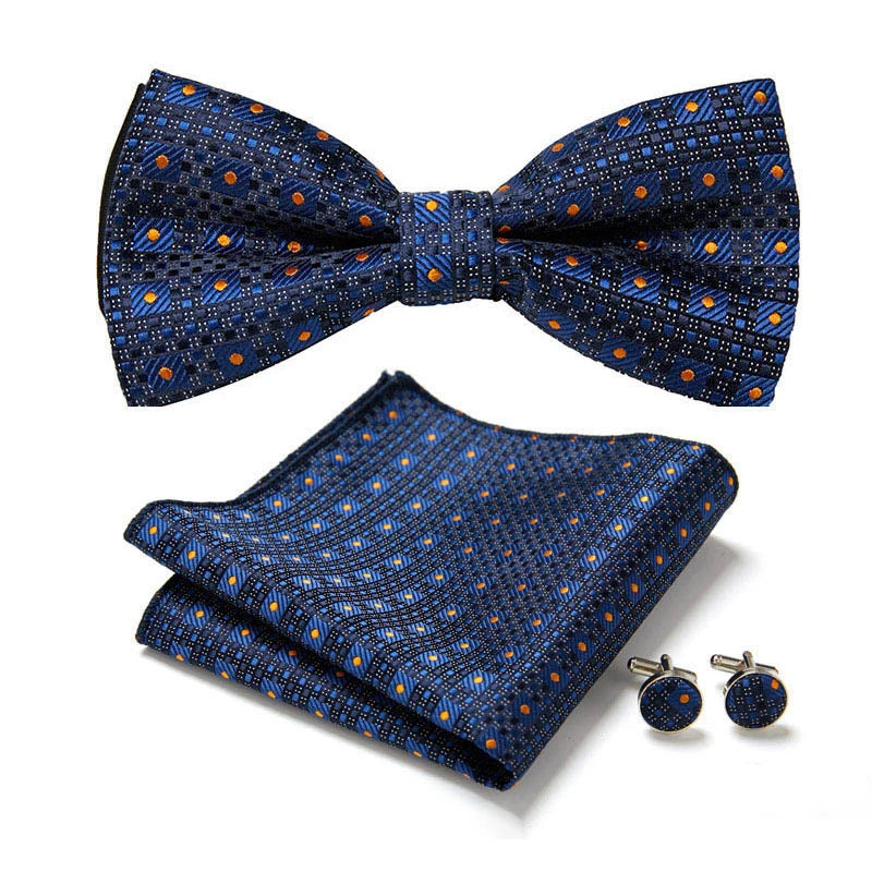 Factory Direct Sales Hot-selling Men's Formal Suits British and Korean Style Trendy Bow Tie Pocket square Cufflinks 3-piece Set