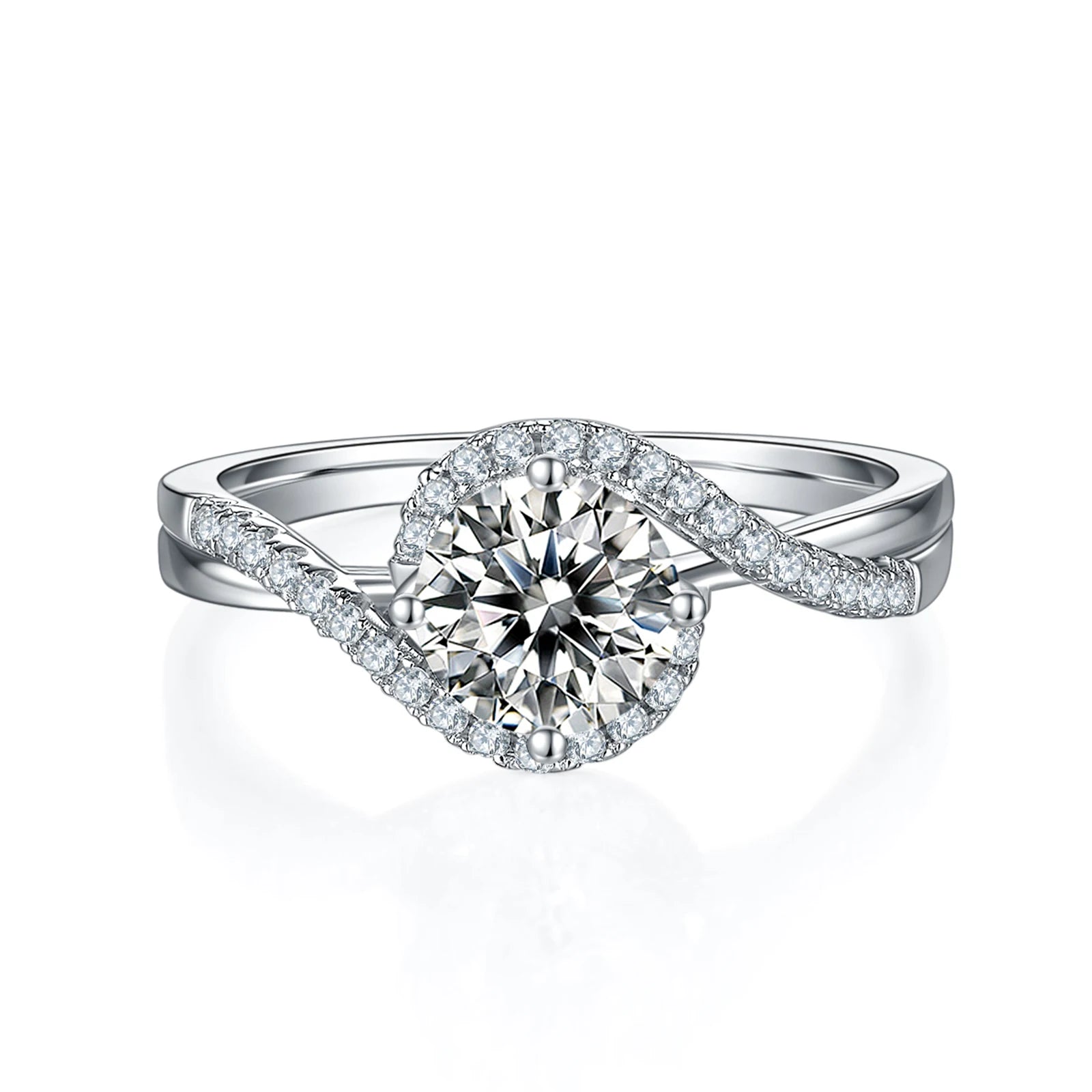 D Color VVS 1ct Moissanite Jewelry White Gold Side-stone Diamond 925 Sterling Silver Moissanite Engagement Rings for Women