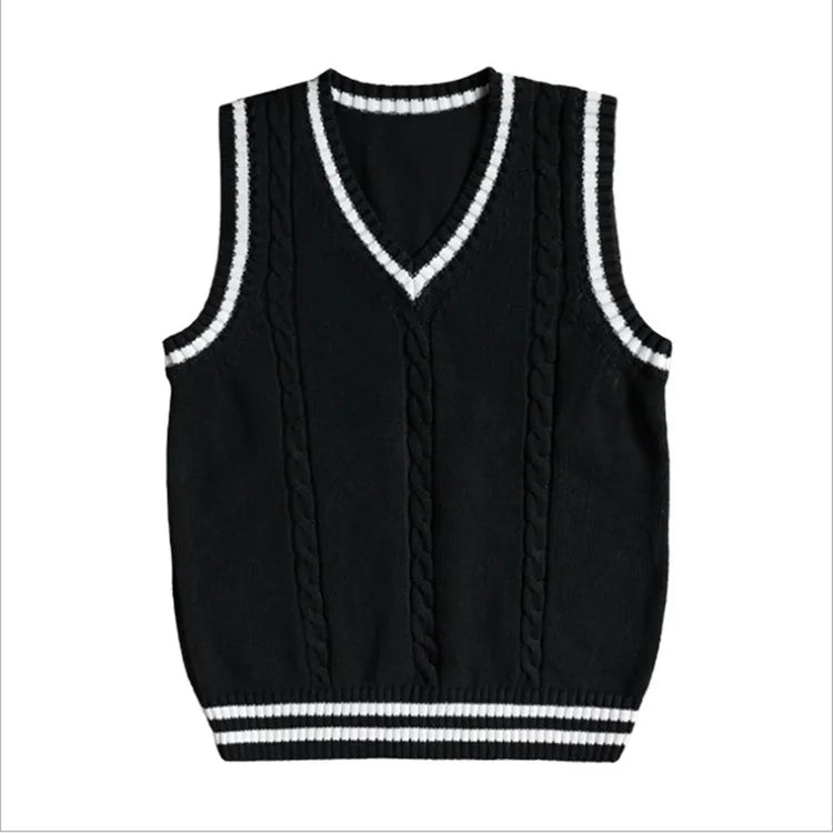 Custom Knit Unisex Sweater Manufacturer Autumn Knit Vest School Girl Uniform Knitwear Pullover Sweater Vest Girls