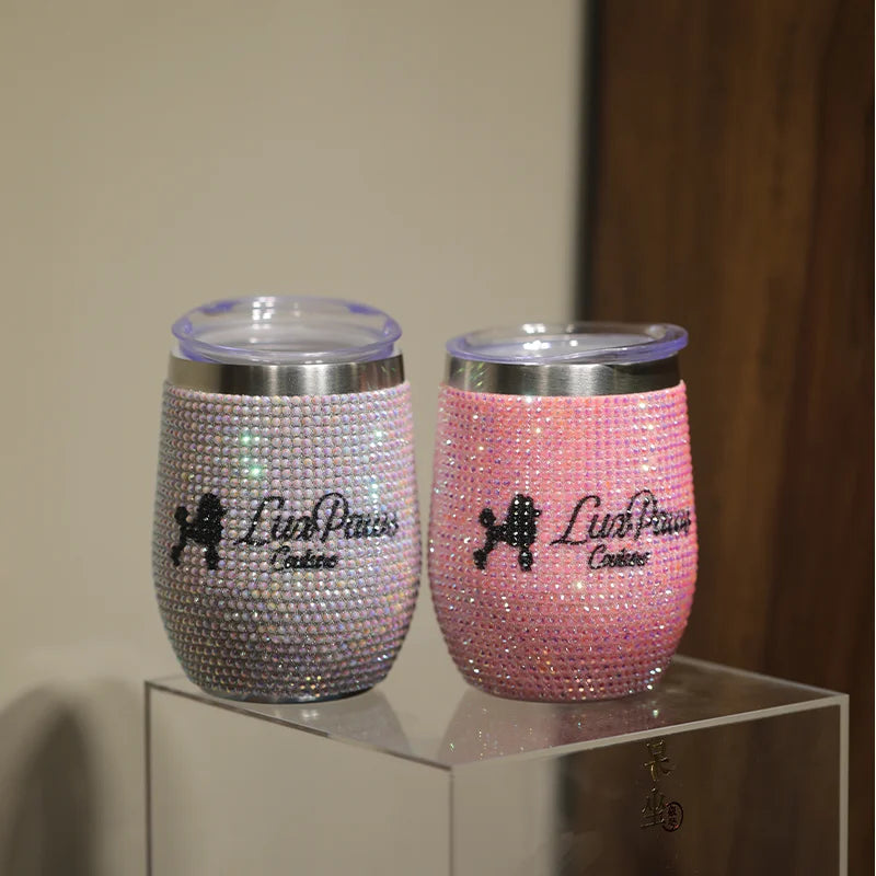 Wholesale Travel Coffee Cup 12 Oz Rhinestone Studded Bling Tumbler Full Bling Rhinestone Egg Shaped Cup 12 oz Tumbler with Straw
