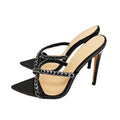 Black Patent Leather Metal Chain High Heels Party Shoes Summer Mule Sandals for Women Slippers Big Size