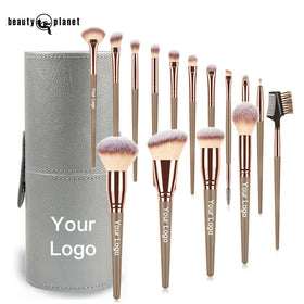 Beauty Planet 15pcs Synthetic Hair Makeup Brush Set with Fan Loose Powder Foundation Brushes for Lip Gloss Mascara Wholesale