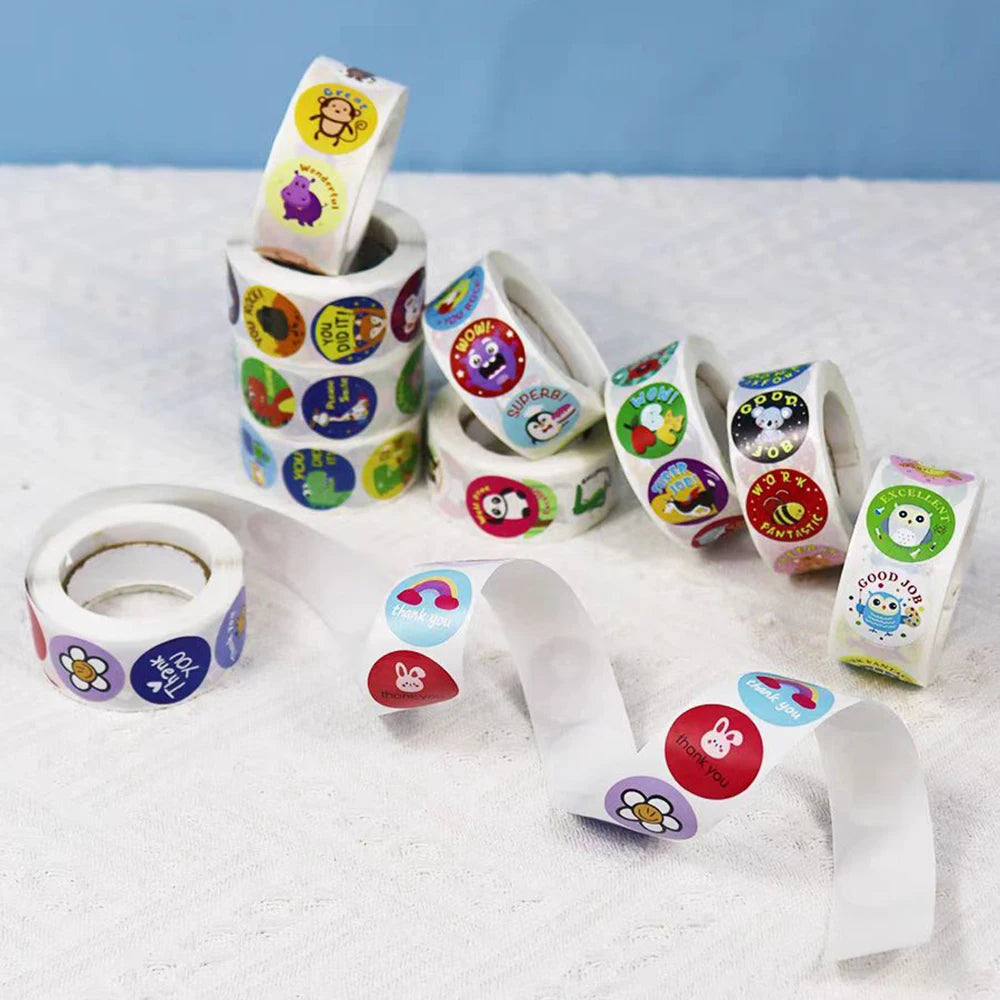 Custom 1" Round Roll Animal Stickers Children Cartoon Stickers Reward Stickers for Teachers