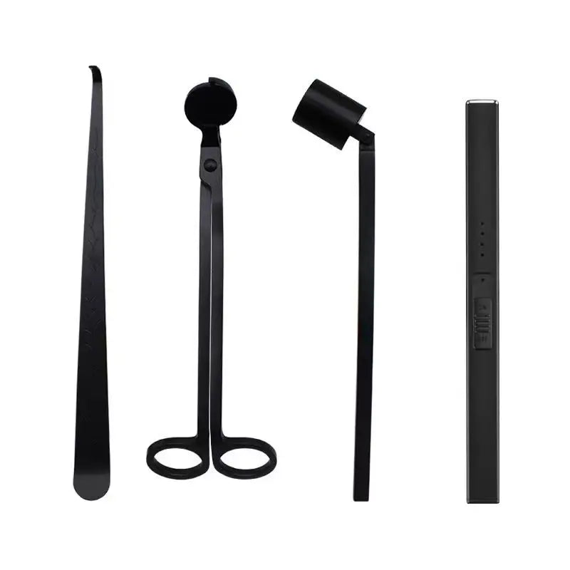 Industrial Grade Stainless Steel Candle Scissors Sharp Snuffer Dipper Tray Trimmer Wick Cutter Set OEM Custom Logo Black Custom