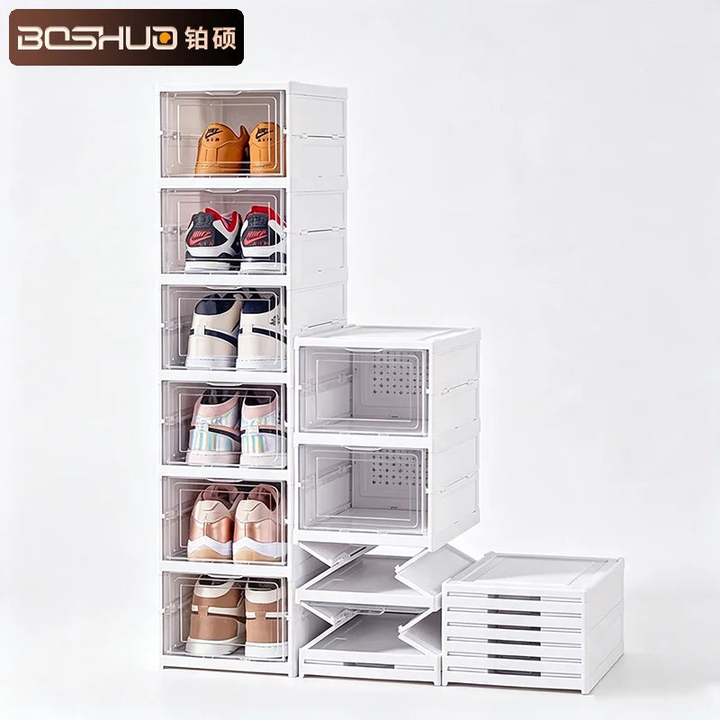 Foldable Shoe Rack No Assembly Stackable Shoe Organizer Storage Bins Wit All in One Shoe Storage Boxes MegaBDM