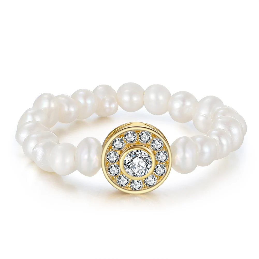 RINNTIN GPR06 New Arrivals Handmade Real 925 Sterling Silver Charm Paved 4A Cubic Zirconia Stretch  Cultured Round Pearl Rings