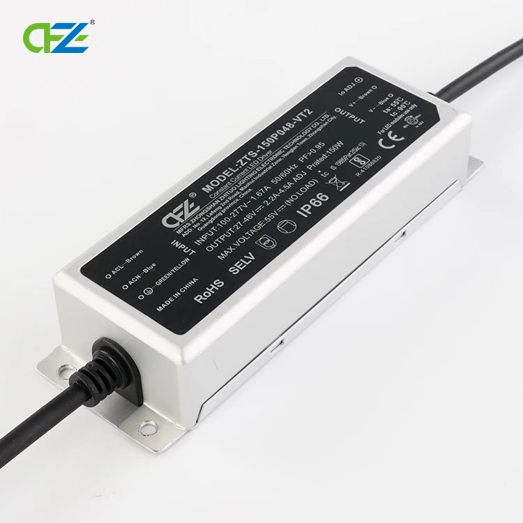 Zetoo SVT 150W Single Adjustable Current High-PF Dimming Driver IP67 Waterproof Aluminum CE ROHS Certified 100-277VAC Surge