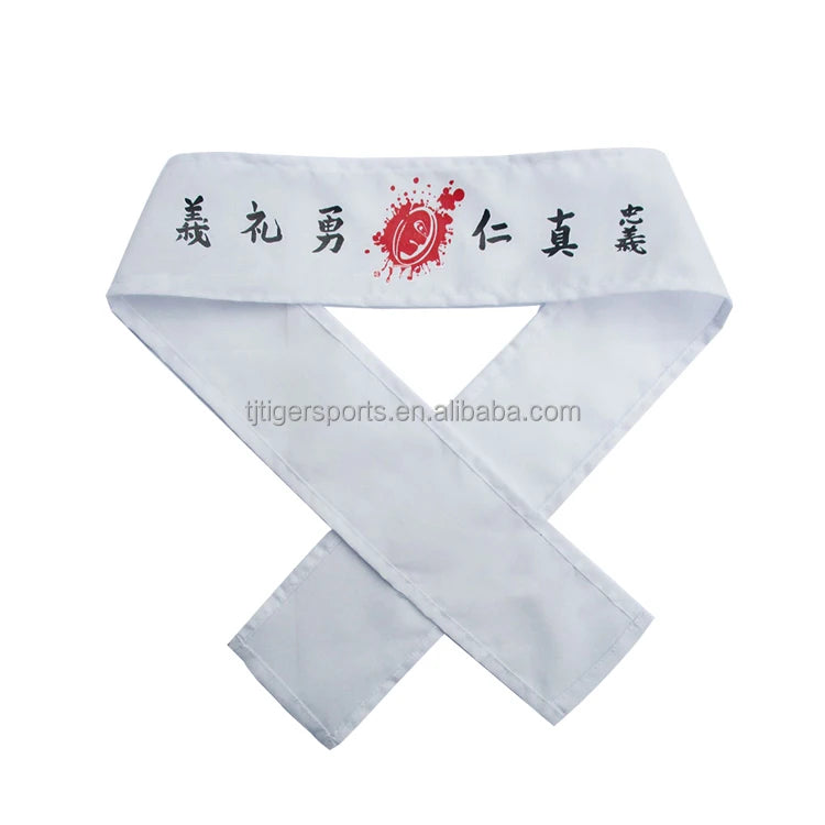 Custom Logo Printing Poly Cotton Karate & Taekwondo Headband-White/Black Unisex Sports Martial Arts