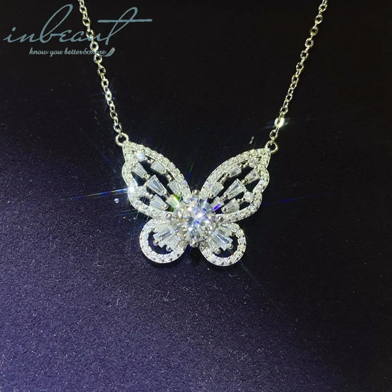 Silver 925 Original 1 Carat Excellent Cut Diamond Test Past D Color Moissanite Butterfly Pendant Necklace for Women Fine Jewelry