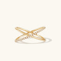 LOZRUNVE 925 Sterling Silver Pave Overcross X Double Band Delicate Ring Women Gold