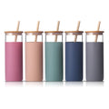Top Selling 16oz BPA Free Straw Cup Silicone Protective Sleeve Glass Cup Glass Tumbler With Bamboo Lid Reusable Straws