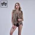 Janefur High Quality Handmade Knitted Raccoon Fur Collar Rabbit Fur Gilet for Women