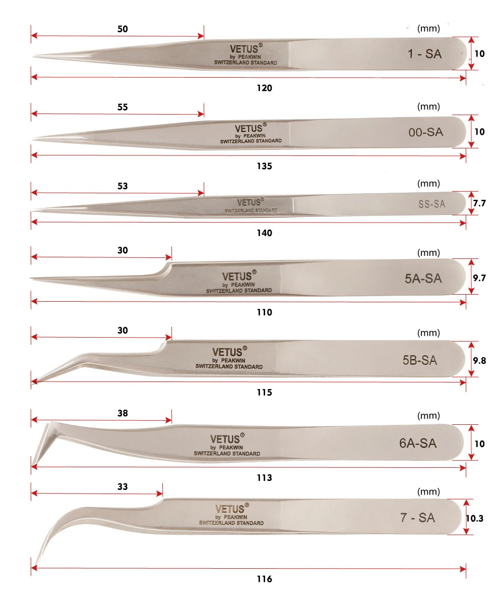 VETUS SA Stainless Steel Tweezers High Accuracy Set Eyelash Extension 3D Eyelashes Extensions Clip Tools Eyelash Pincet Makeup
