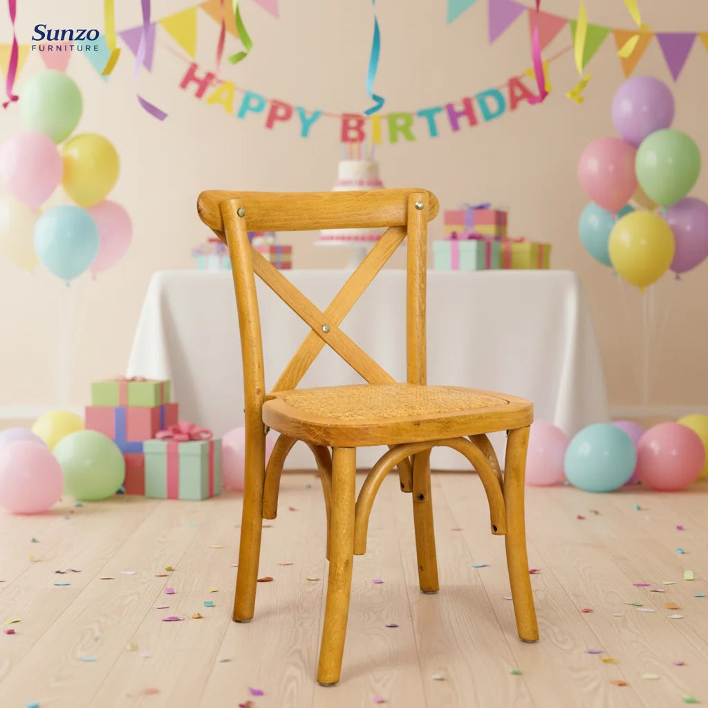 Farmhouse Rustic Solid Wood Party Kids Cross Back Chair Stacking Chair for Children