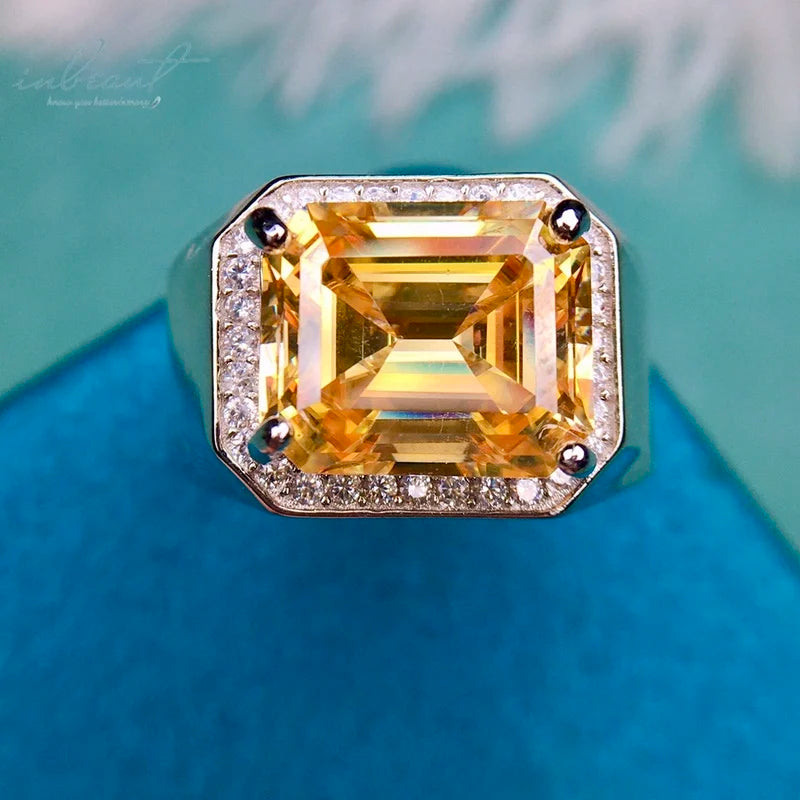 Men Silver 925 Original 5 Ct Brilliant Emerald Cut Diamond Test Past Yellow Moissanite Wedding Ring for Women Gemstone Jewelry
