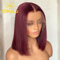 Glueless Brazilian Straight Human Hair Wigs Black Women 99J Transparent for for Short Bob Wig 13x4