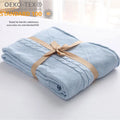 LXMH Knit 100% Cotton Christmas Pillow Case Crochet Throw Cable Blue Knitted Beach Blanket with Home Decoration