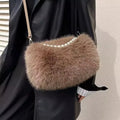 Winter Fashion Plush Casual Women's Shoulder Bags Candy Color Pearl Handle Ladies Crossbody Bag Simple Portable Female Handbag