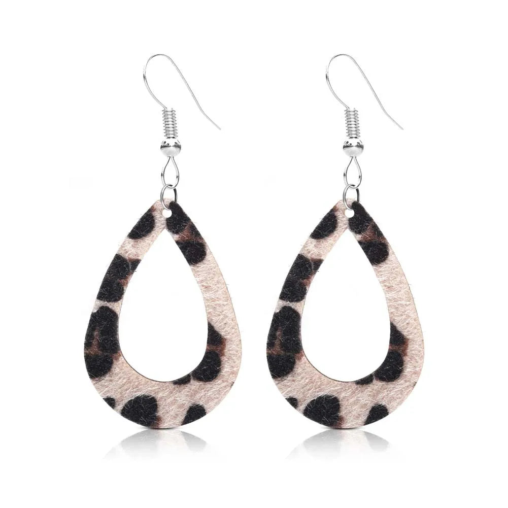 Fashion Faux Leather Earrings Leopard Print Earrings Teardrop Dangle Jewelry for Women and Girls