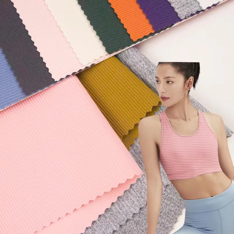 Stock Lots Rib Knitted Polyamide Elastane 4 Way Stretch Breathable Sports Fabric for Bras Leggings Swimwear & Sportswear