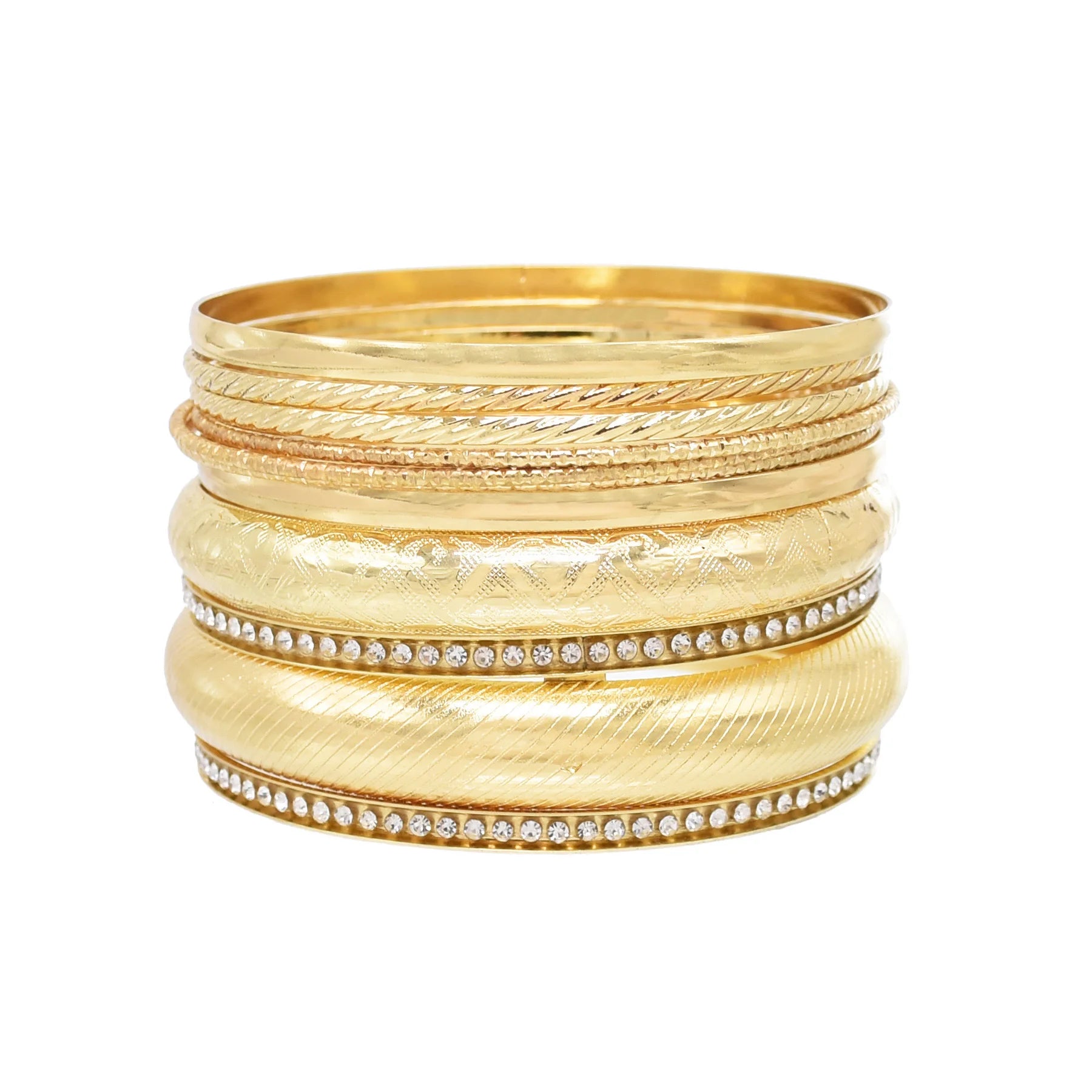 Set of 9 Women's Punk Gold and Silver Plated Spiral Circle Round Rhinestone Bangles Boho Party Jewelry Gift
