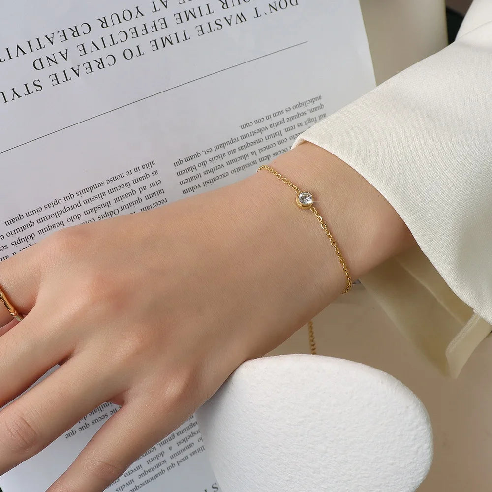 18K Gold Plated Stainless Steel Single Stone Bracelet