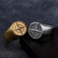 New Fashion Mens Jewelry Ring Stainless Steel Minimalistic Gold Plated Compass Signet  Ring Compass Cross Star Rings Men Women