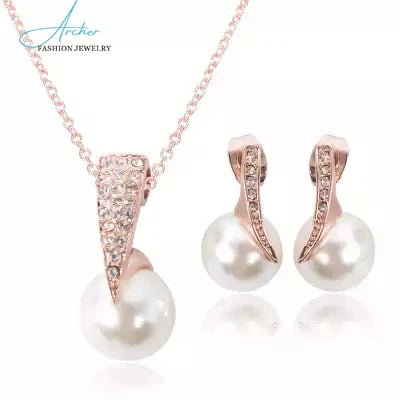 Wholesale Women Fashion Necklace Earrings Jewelry Sets Luxury Ethiopian Pearl Gold Crystal Indian Wedding Bridal Jewelry Set
