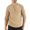 Fitsp Men's Casual Cotton Linen Solid Color Long Sleeved Shirt Loose Lapel Shirt Stock Fashion Shirts Wholesale
