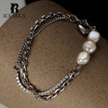 Icebela Jewelry S925 Sterling Silver Handmade Heart Charm Bracelet Women's Zircon and Baroque Pearl Bracelet