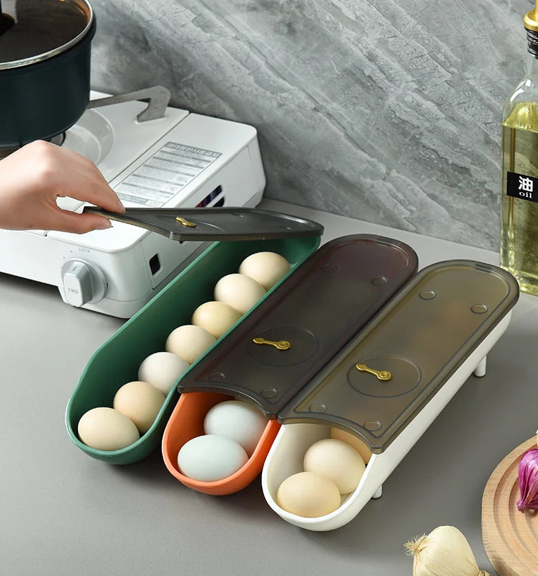 Modern Design PP Automatic Rolling Type With Lid Egg Carton Egg Kitchen Foldable Roll off Type Egg Holder