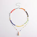 Bohemian Colorful Seed Glass Bead Beach 2layers Shell Pendant Knitting Necklace GMN024