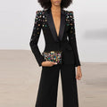 Women Formal Dresses Office Lady Elegant Women Two Piece Set Long Rhinestone Party Dress Blazer