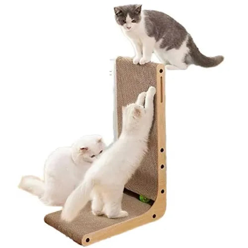L-Shaped 2-in-1 Cat Scratcher Board Vertical Horizontal Corrugated Paper Scratching Post with Wooden Frame for Cats