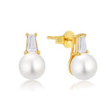 18K Gold Plated Freshwater Pearl Trendy S925 Geometric 925 Sterling Zircon Jewelry Earrings Main Stone Pearl Stud Earrings