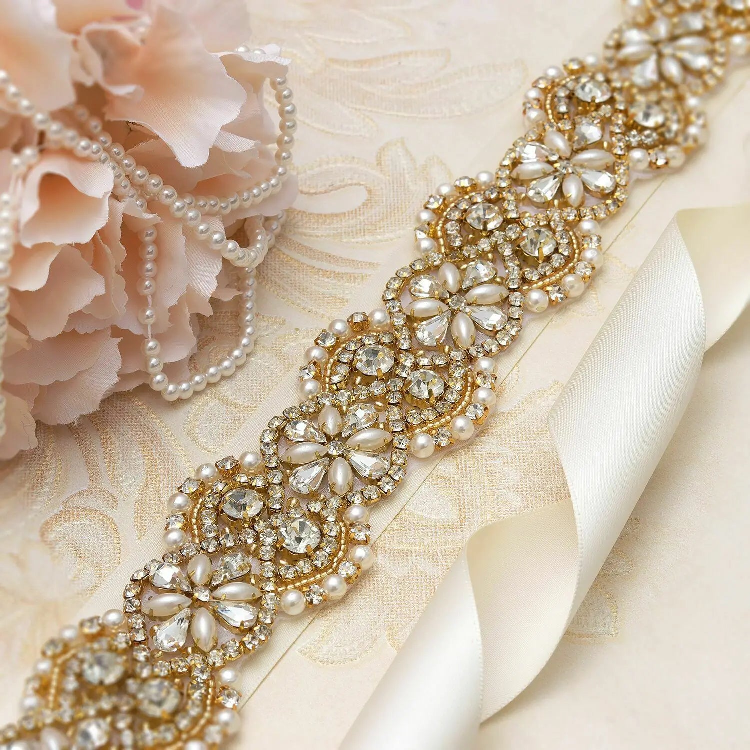 Hot Design Glass Bead Diamond Trim Rhinestone Applique Crystal Sewing Applique Trim WRA-363