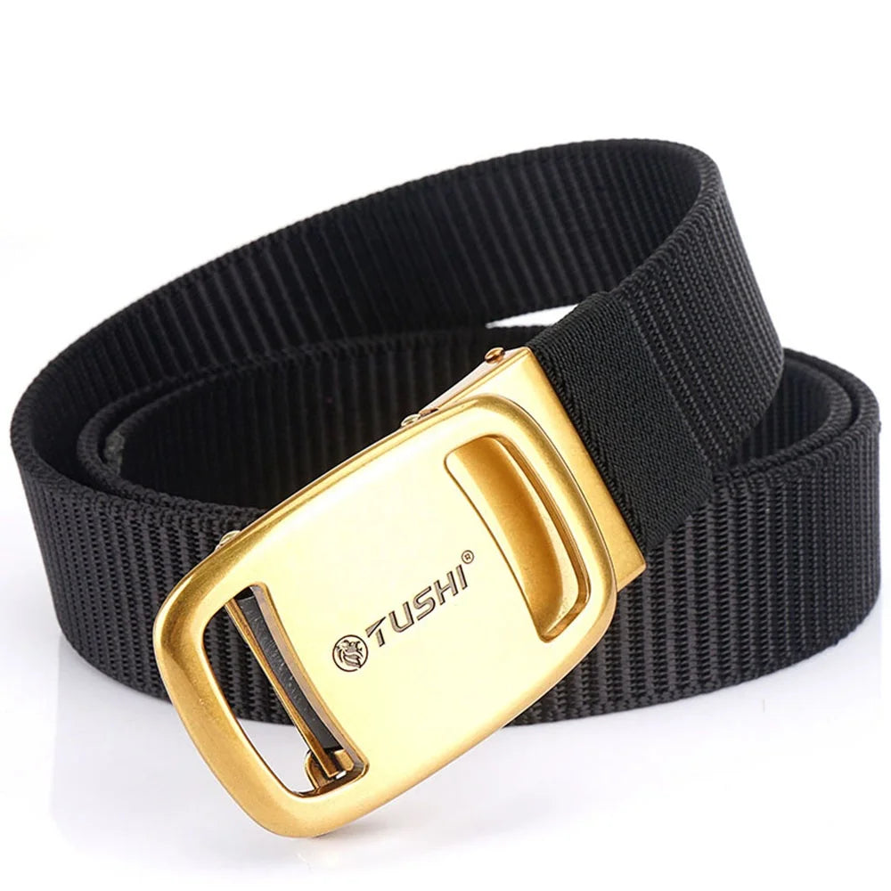 TUSHI Factory Custom Automatic Buckle Combat Tactical Belt New Metal Alloy Men Tool Waist Belt Outdoor Nylon Buckle 3.4CM Width