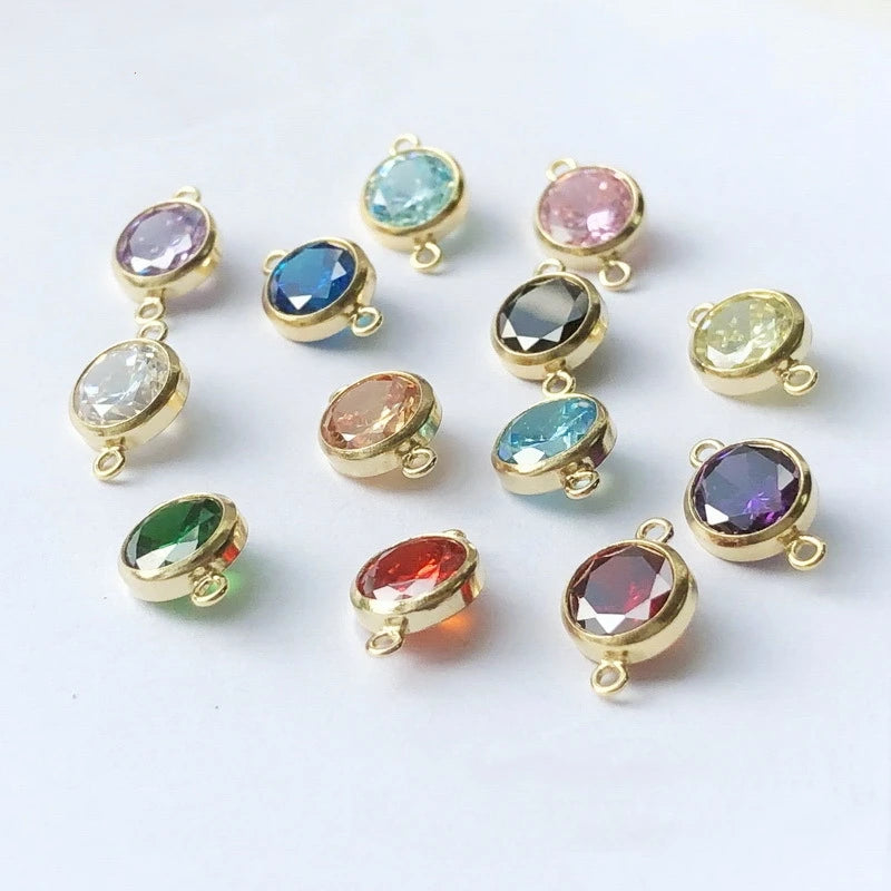Vintage 6mm Zircon Connector Pendant 14K Gold Filled Birthstone Charms
