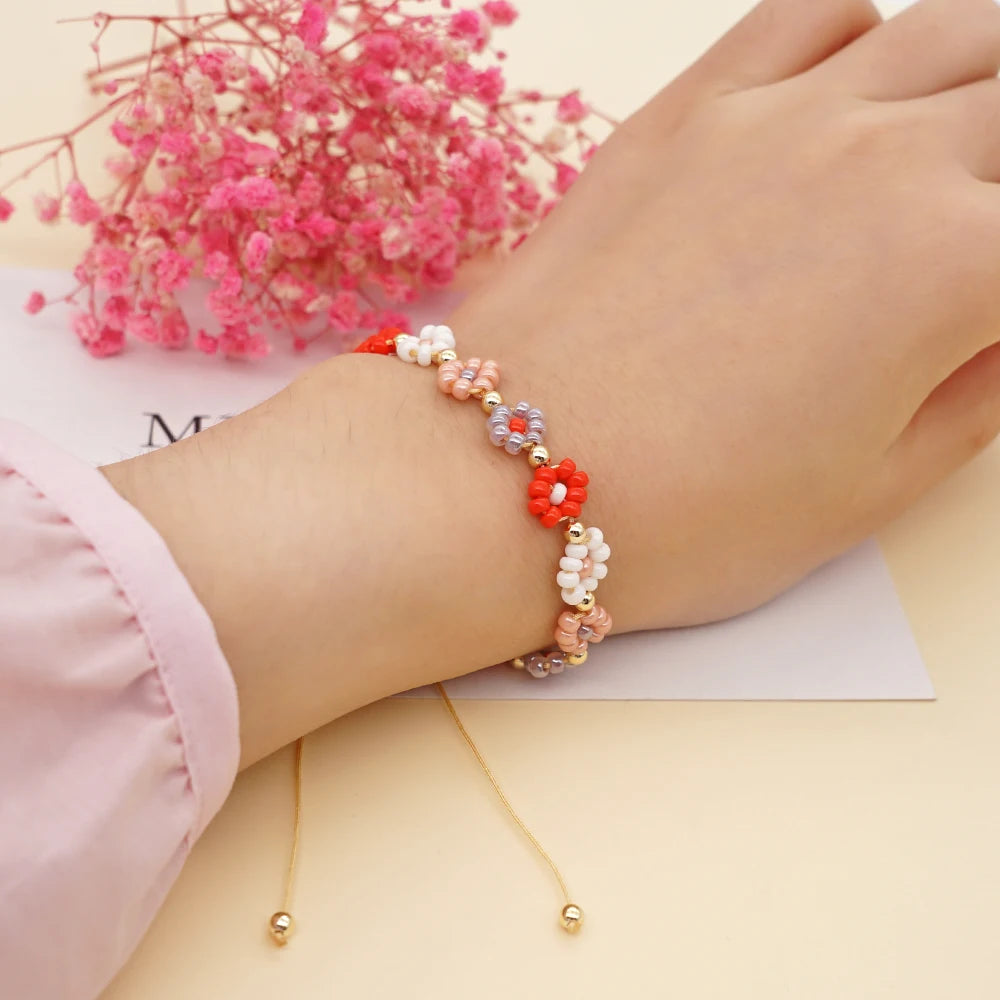 Go2BoHo Handmade Woven Daisy Flower Bracelet Multicolor Trend Summer Beach Fashion Jewelry Miyuki Boho Bracelets for Women